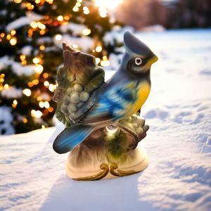 Vintage Brinn's Japan Blue Bird Figurine 6.5"× 4.5" Porcelain